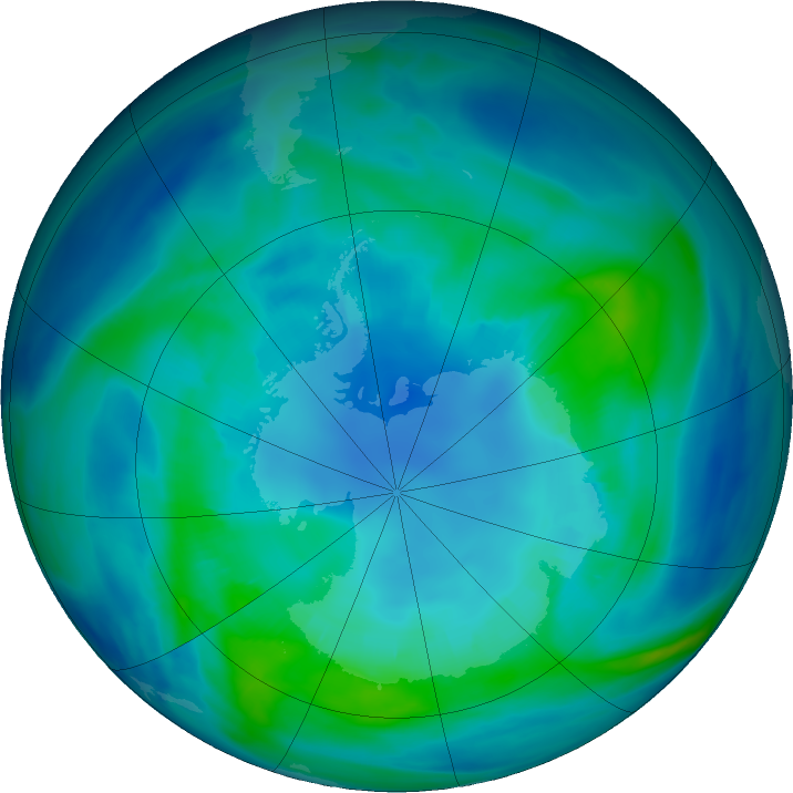 Antarctic ozone map for 21 April 2022